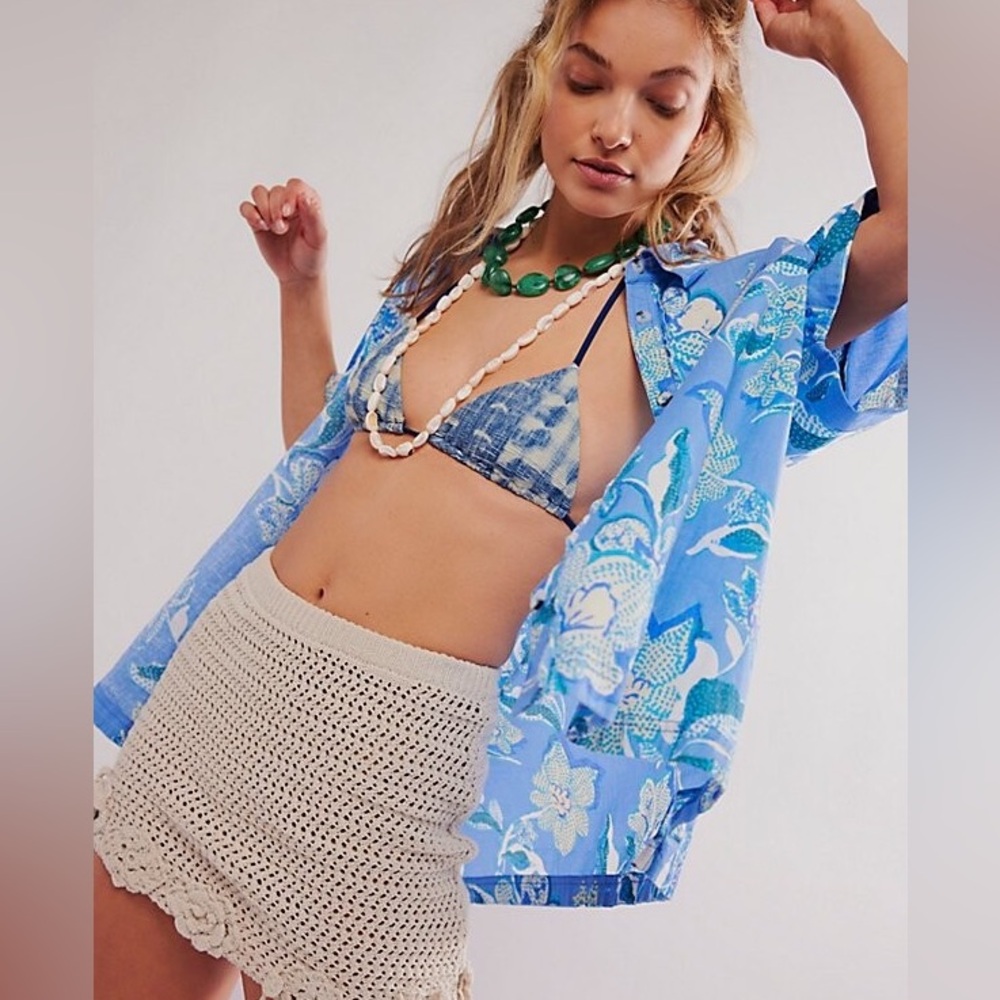 Free People We The Free Retro Tropics Palm Linen Top NWT